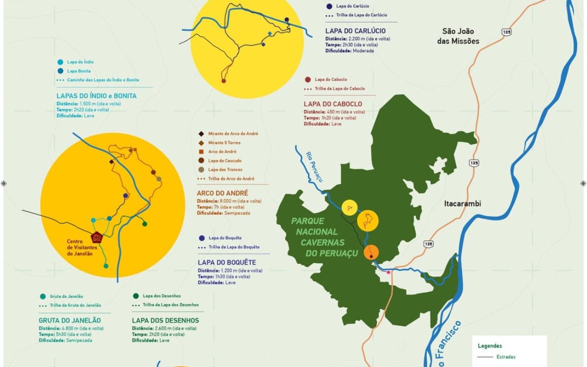 mapa parque nacional cavernas do peruaçu