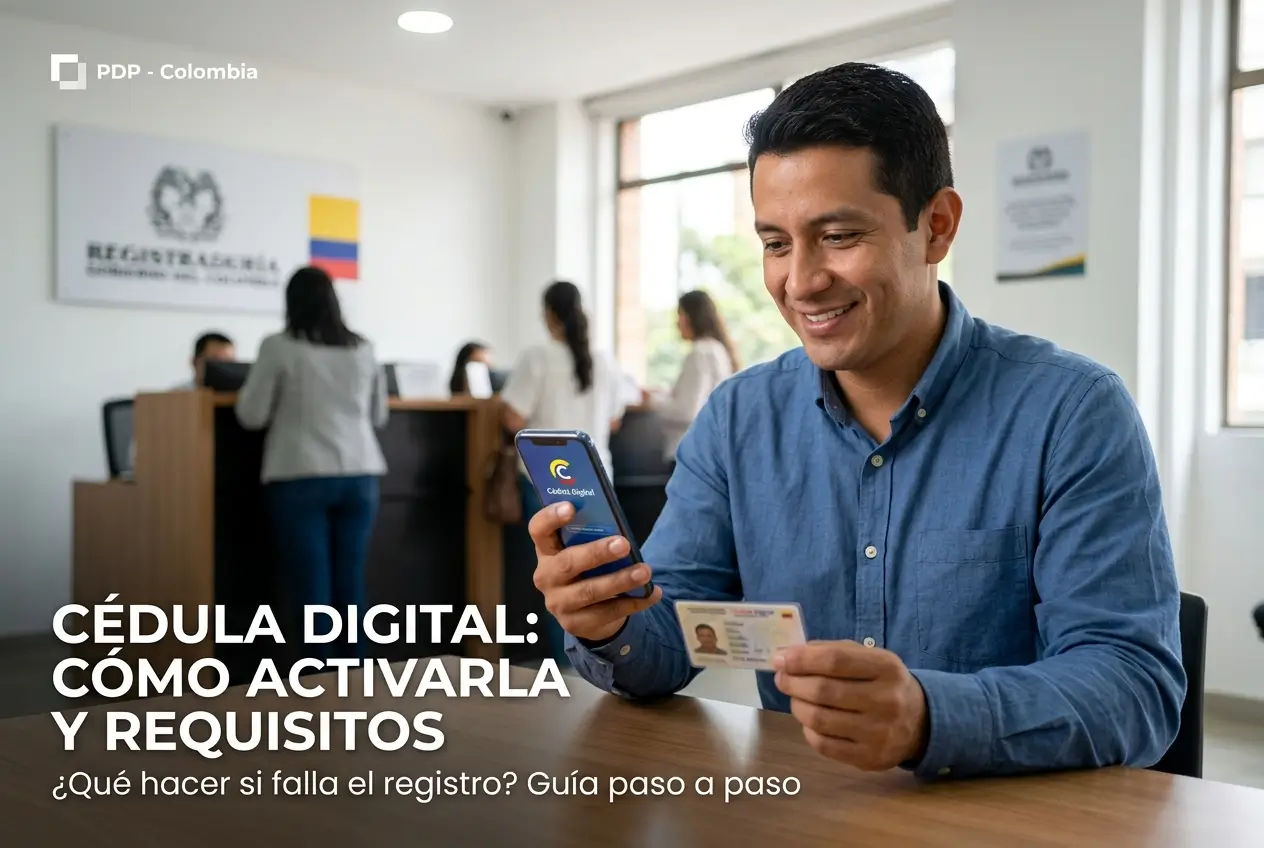 Homem feliz usando app Cédula Digital no escritório