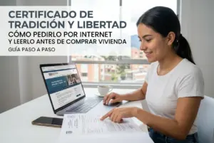 Mulher brasileira jovem revisa documento imobiliário em laptop
