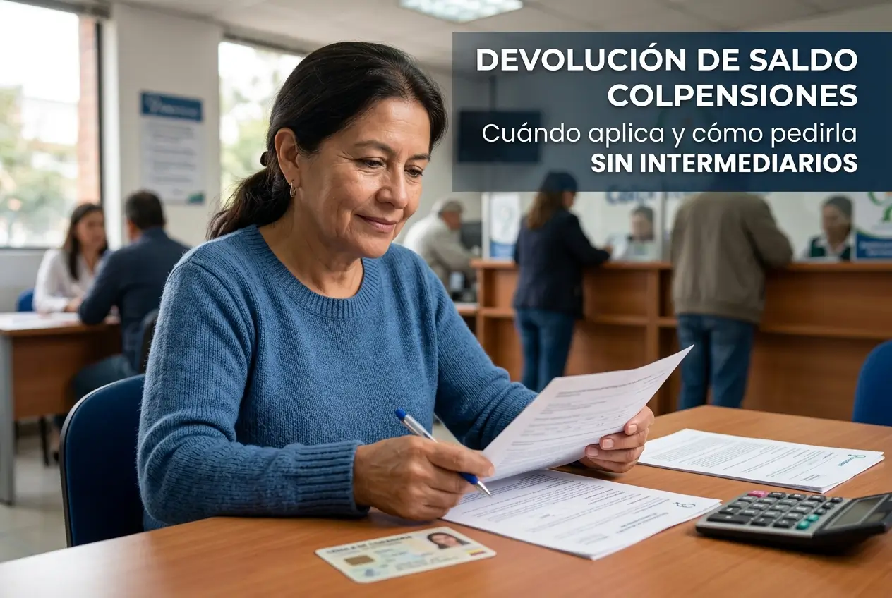 Mulher preenchendo formulários sobre devolução de saldo colpensiones