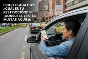 Mulher no carro focada em regras de trânsito Pico y Placa
