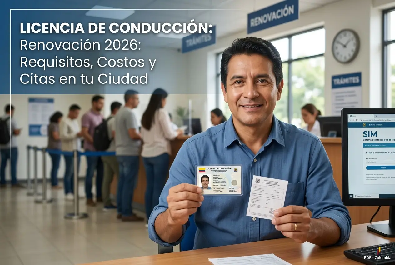 Homem sorrindo com carteira de motorista e documento em serviço público.
