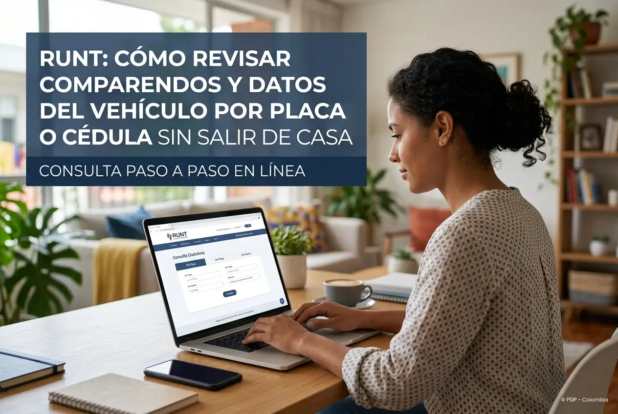 Mulher usa laptop com site do RUNT para dados de veículo
