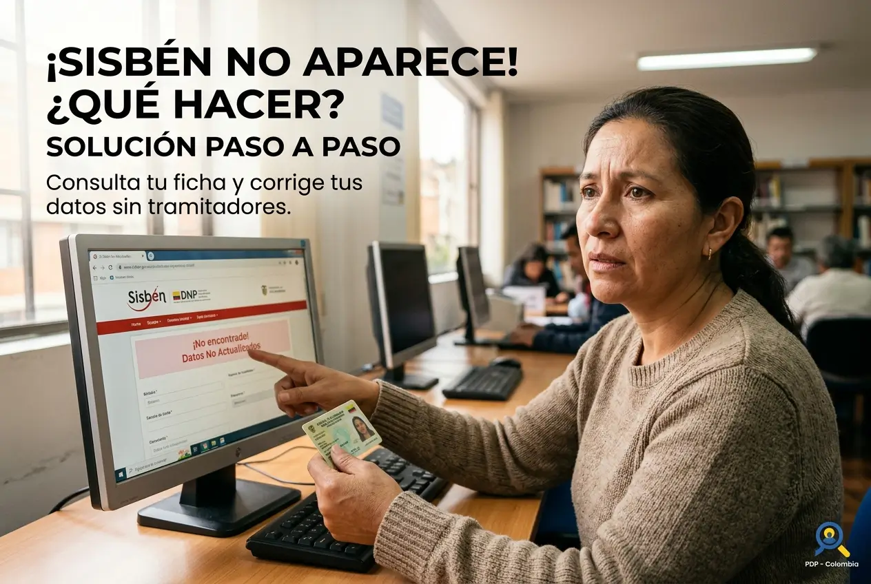 Mulher preocupada aponta para tela do site Sisben com erro de dados