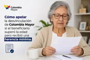 Mulher idosa de óculos lê papéis sobre Colombia Mayor 2026