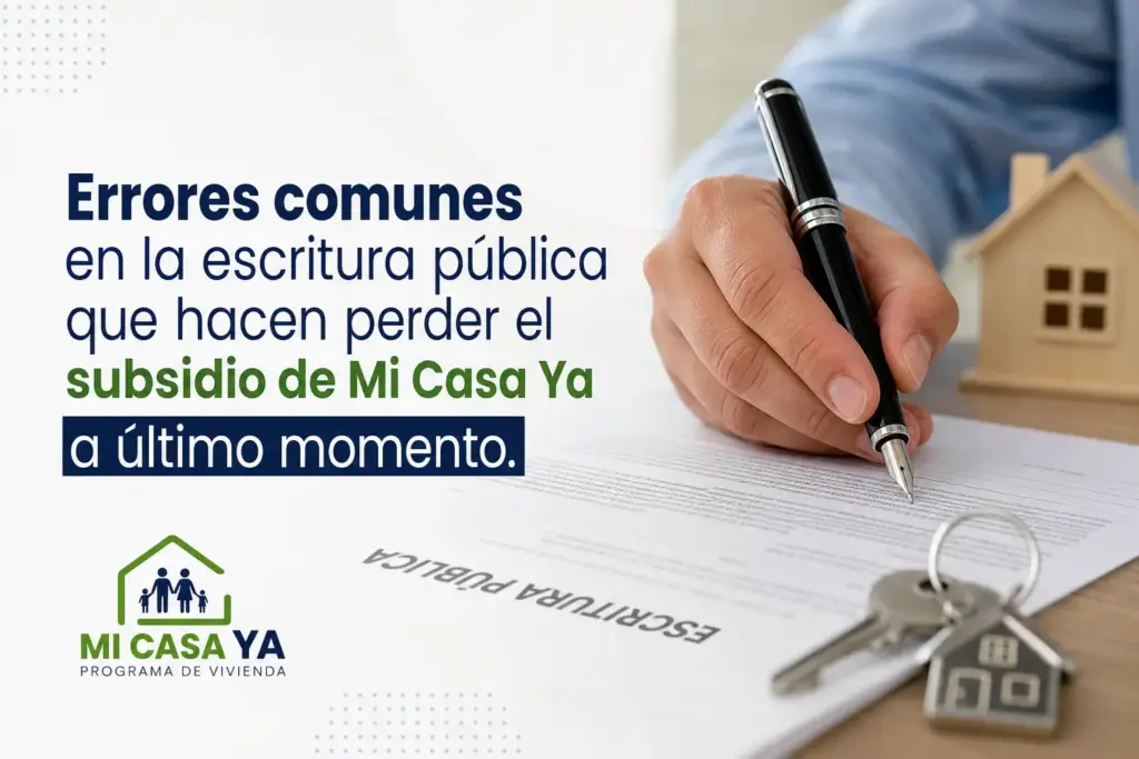 Errores comunes en la escritura pública que hacen perder el subsidio de Mi Casa Ya a último momento.
