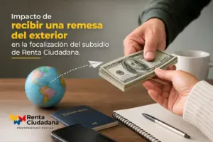 Pessoa recebendo dólares com globo, passaporte e Renda Cidadã