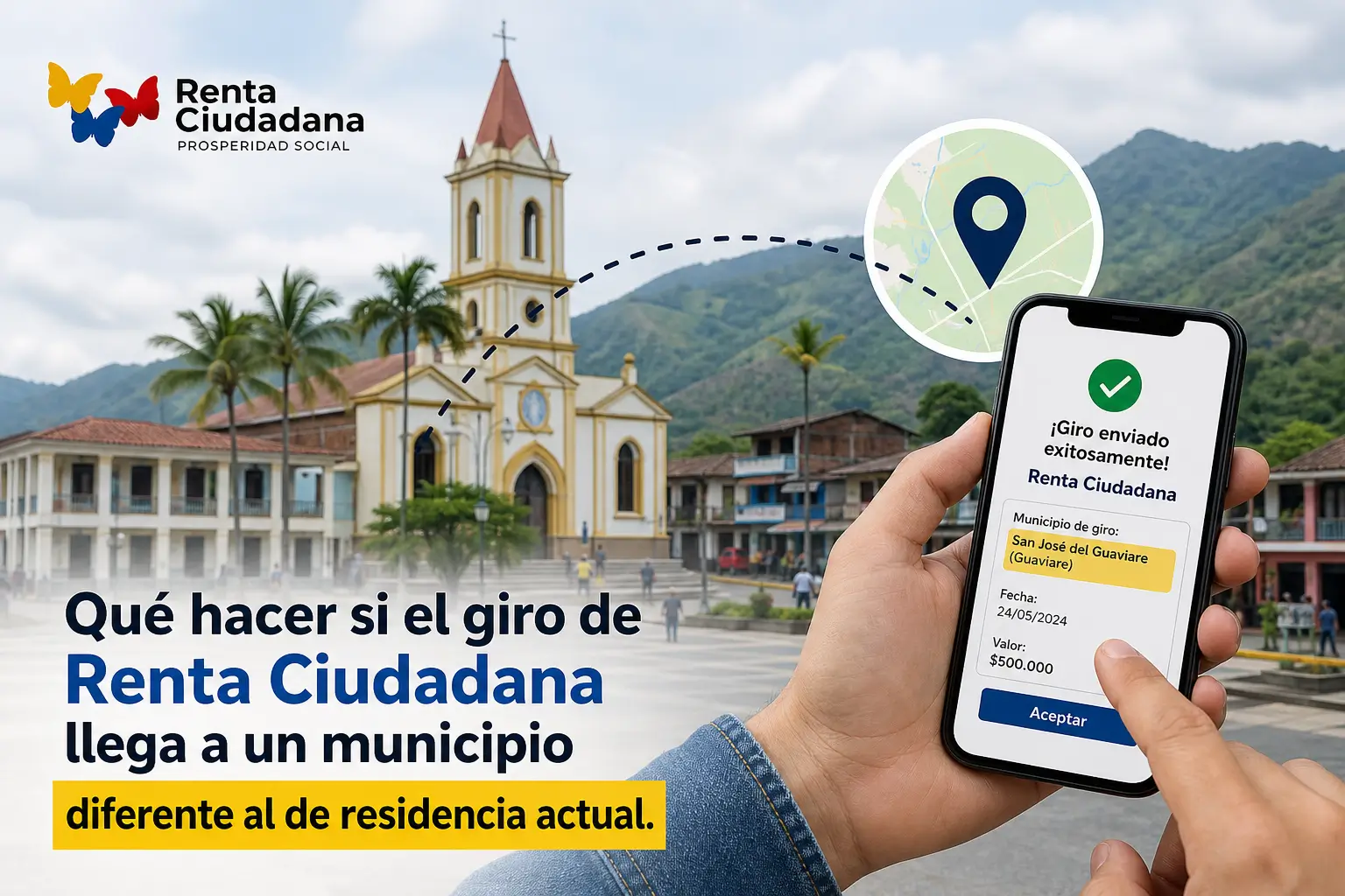 Celular mostra giro enviado com igreja e montanhas no fundo